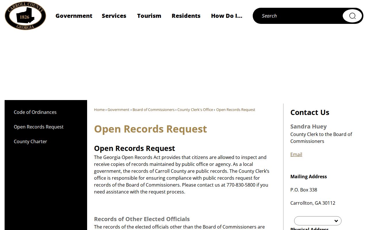 Carroll County released inmate open-records request page